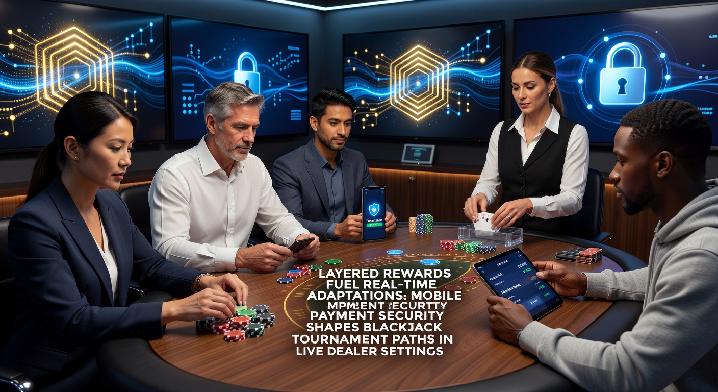 Illustration der gestaffelten Belohnungssysteme und mobilen Zahlungssicherheit in Blackjack-Turnieren mit Live-Dealern
