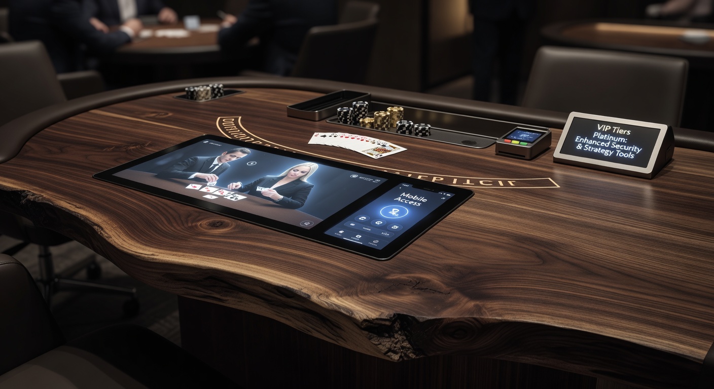 Live-Blackjack-Tisch mit Dealer und Spielern auf mobilen Geräten, die VIP-Elemente und Sicherheitsfeatures zeigen